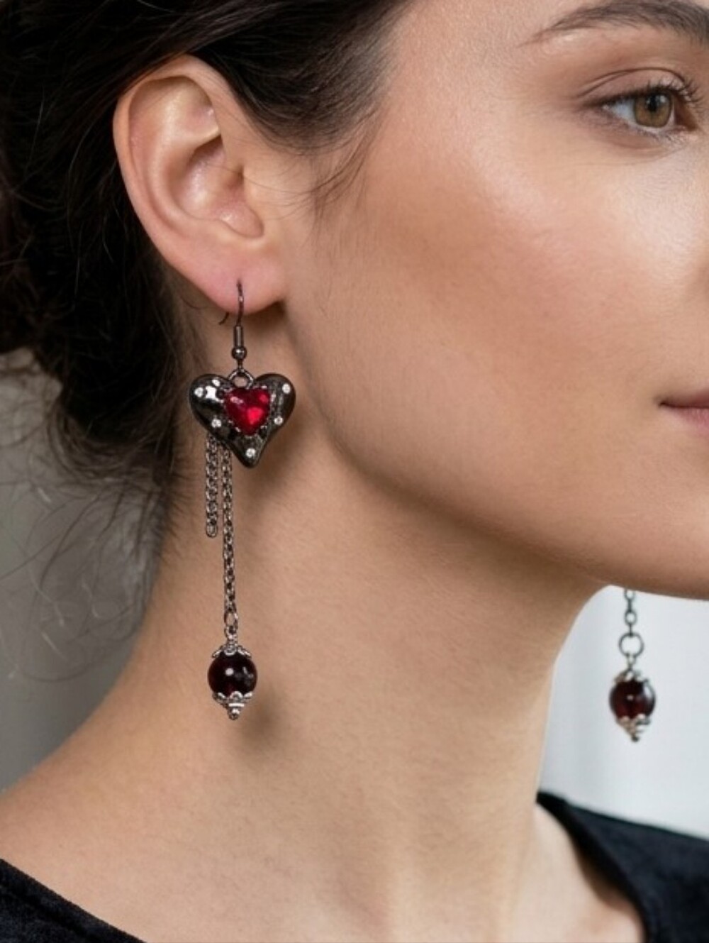 Handcrafted One Of A Kind Dangle Bleeding Heart Earrings